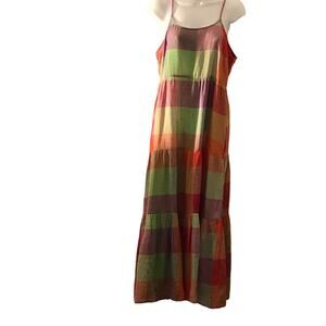 Summertime Linen Blend Multi-color Strapped Dress. M